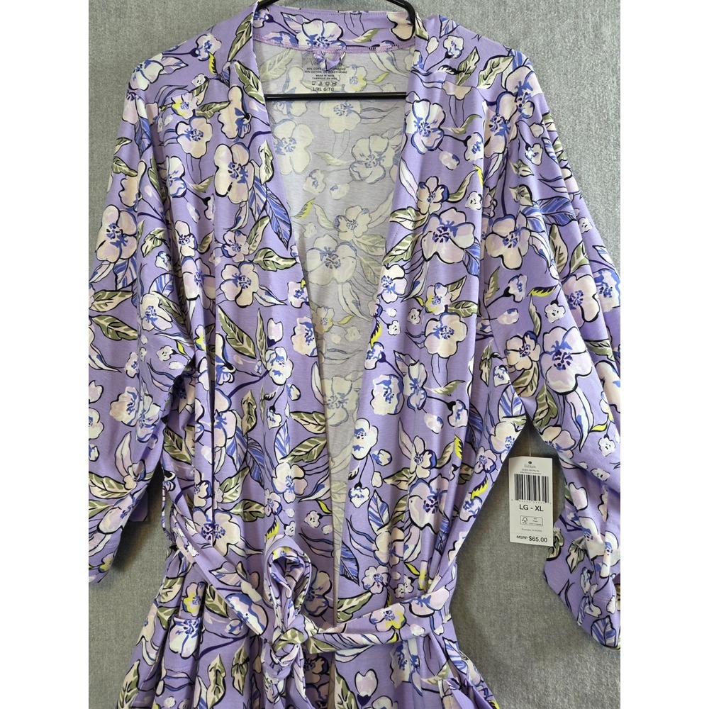 Vera Bradley Knit Bath Robe L Wild Roses Lavender Belted Sleep Lounge Gift NEW